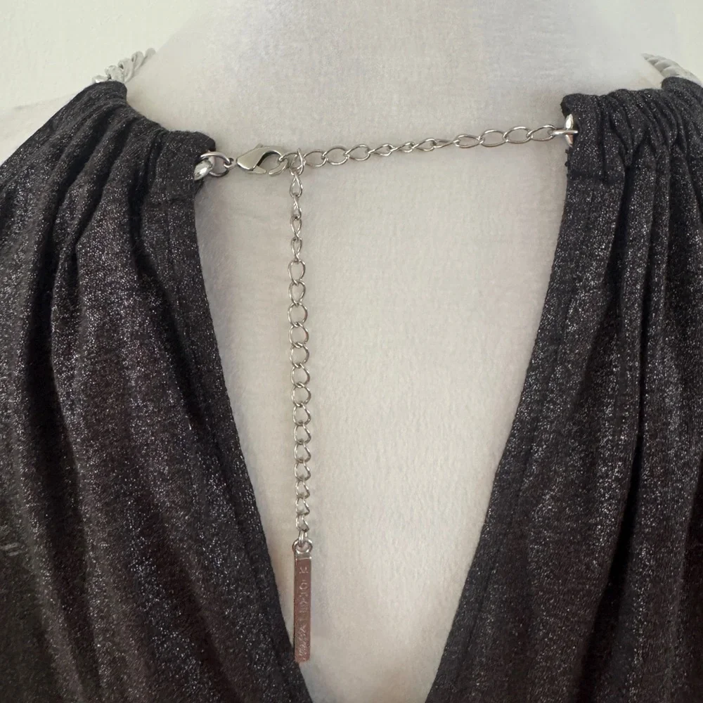 New! MICHAEL KORS silver Shimmer halter Chain Black Sleeveless Hi-Lo Dress